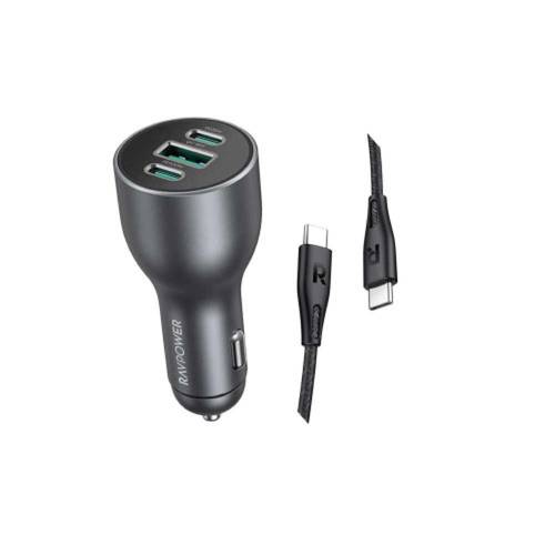 بكج ولاعة سيارة مدخلين PD مدخل USB مع كيبل ايفون بطول 1 متر قماش بقوة 100W من ‏Ravpower 