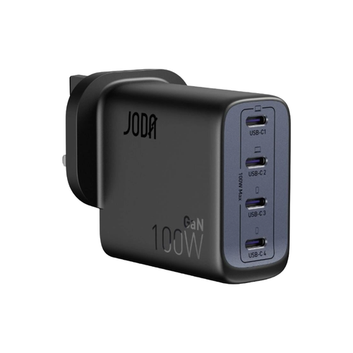 شاحن جداري JODA Mobi100 بقوة 100 واط اربع منافذ تايب سي - اسود