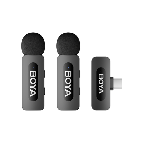مايك لاسلكي BOYA BY-V20 2.4GHz فائق الصغر بمنفذ Type-C (مرسلين + مستقبل واحد)