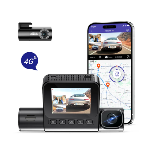 داش كام 3 كاميرات AZDOME S58 4G أمامية 2k داخلية 1080P خلفية 1080P بزر طوارئ