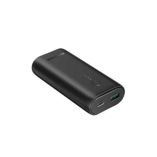 باور بانك راف باور سليم بسعة 10000 ملي امبير بتقنية PD وكوالكوم 20 واط منفذ USB و منفذ تايب سي - اسود