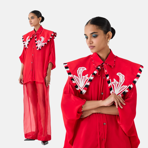 RUBY BATWING SHIRT WITH COLLAR & RUBY ORGANZA TROUSERS