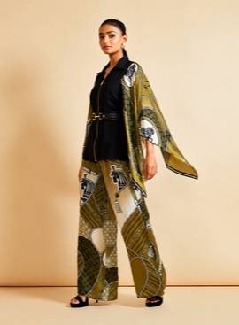 Anja co-ord set with leather belt - Olive Green