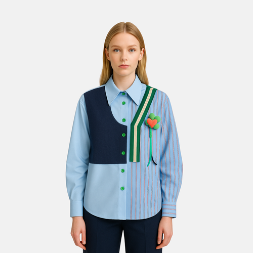 Patchwork Shirt with Flower