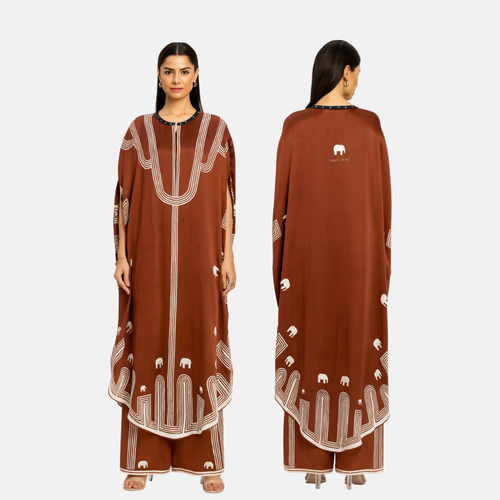 Burgundy Silk Kaftan with Trousers