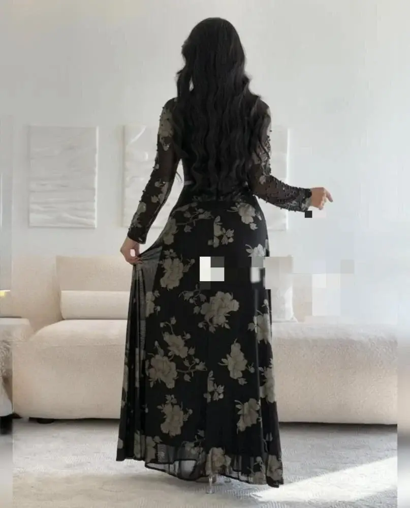 فستان اسود مشجر