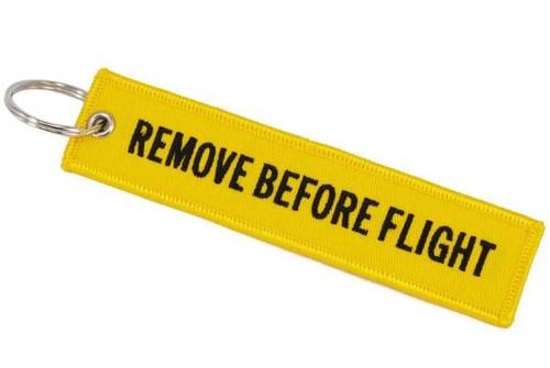 REMOVE BEFORE FLIGHT Keychain Keyring - Yellow / Black