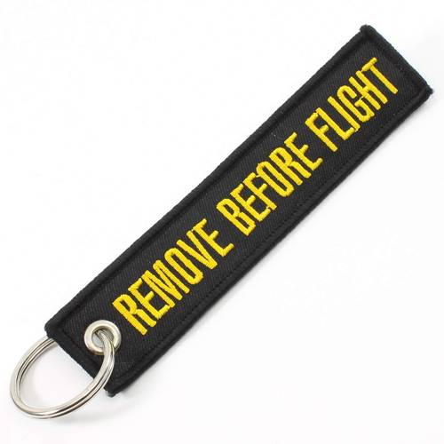 REMOVE BEFORE FLIGHT Keychain Keyring - Black / Yellow