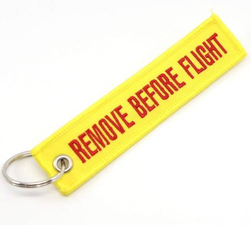 REMOVE BEFORE FLIGHT Keychain Keyring - Yellow / Red