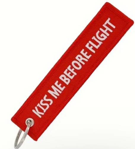 KISS ME BEFORE FLIGHT Keychain Keyring - Red