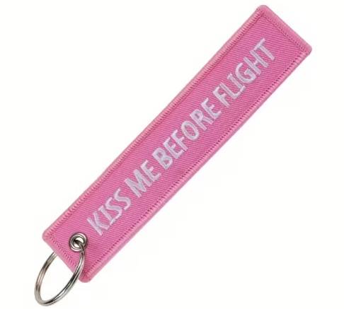 KISS ME BEFORE FLIGHT Keychain Keyring - Pink