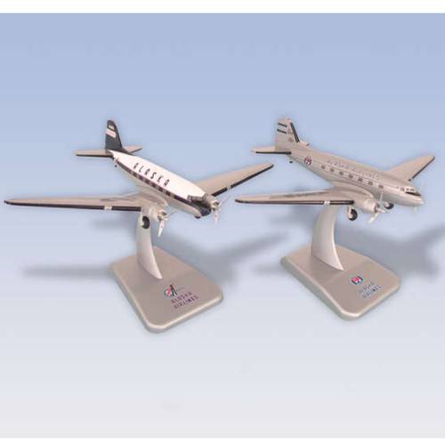 عدد 2 مجسم ألاسكا DC-3 أبيض+فضي مقاس 1:200 حديد