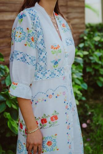 floral collection dress in cotton silk