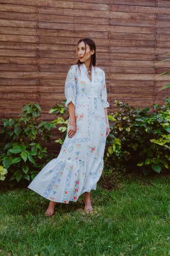 floral collection dress in cotton silk