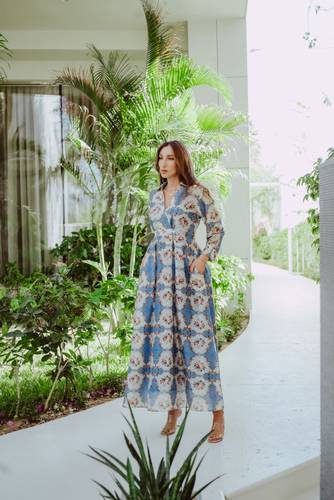 floral collection dress in cotton silk