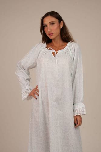 قميص نوم بأكمام طويلة قطن من مجموعة (Blue Toile)