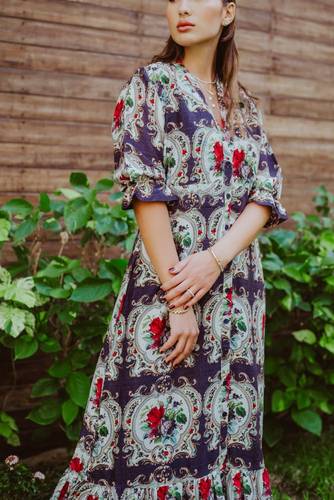 floral collection dress in cotton silk