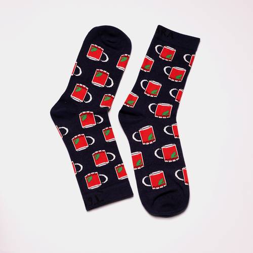 Red Tea Blue Long Socks