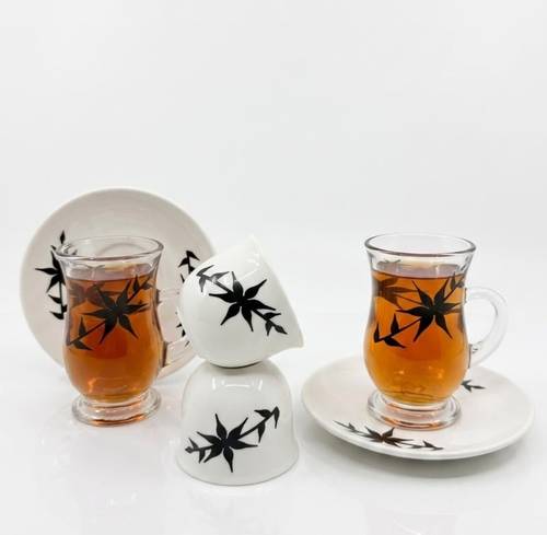 طقم شاي قهوة ورق اسود 18 قطعة