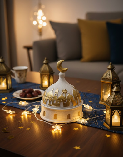 ديكور مسجد مع هلال بيج ذهبي 16.5*13*13 سم