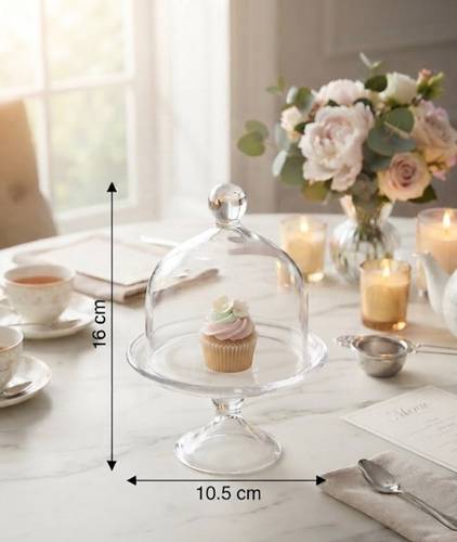 صحن كيك بغطاء و قاعدة اكريليك10.5*16 سم