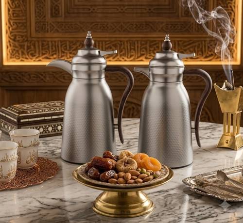 طقم ترامس نيكل مطفي 2حبة  يد خشبي رخامي