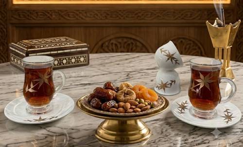 طقم شاي قهوة زجاج ورق ذهبي 18 قطعة