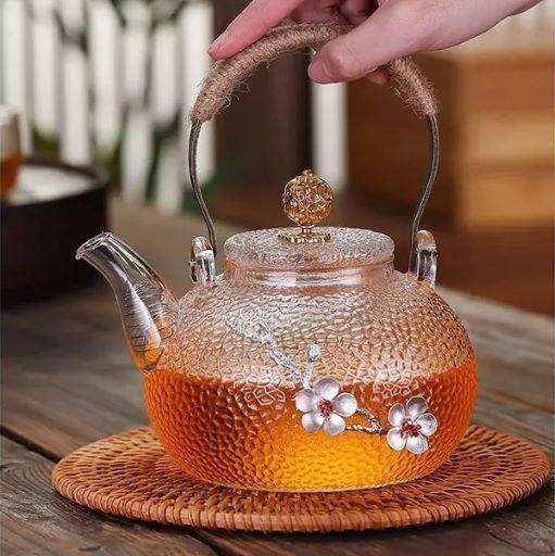 براد شاي زجاج وردة فضي 750 ملم