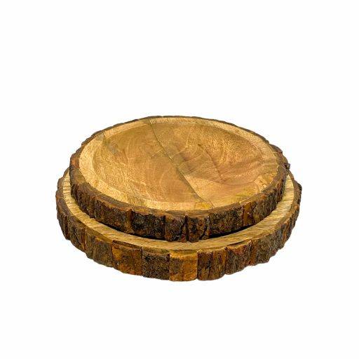 طقم صحن تقديم خشب جزع شجر 2 قطعة دائري