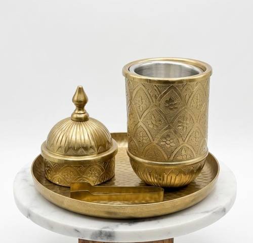 طقم مبخرة المونيوم ذهبي 4 قطعة 