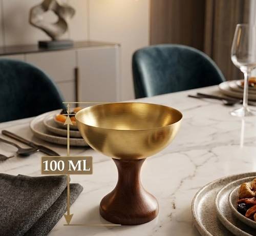 زبدية تقديم ذهبي بقاعدة خشب 100مل