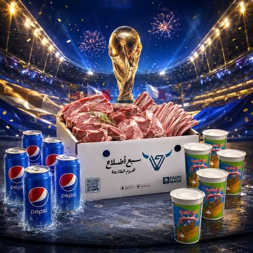 بوكس كأس العالم (خصم + 6 كيلو لحم غنم + 5 مشروب غازي مجاناً + 5 لبن مجاناً + فرصة خصم أكبر )