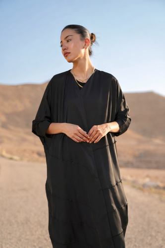 Seam Detail in Black Shiny Crepe