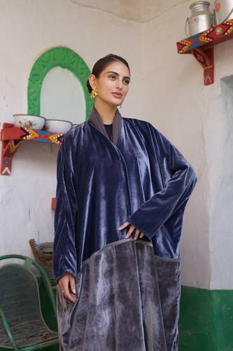  Threaded Embroidery in Blue/Grey Velvet