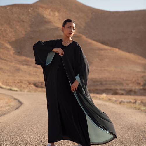 Black Chiffon with Tiffany Blue Underlayer