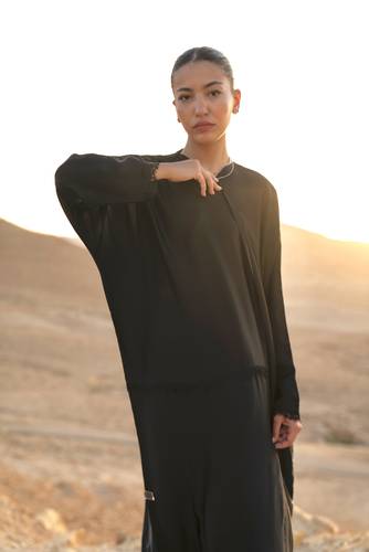 Lace Seam in Black Shiny Crepe
