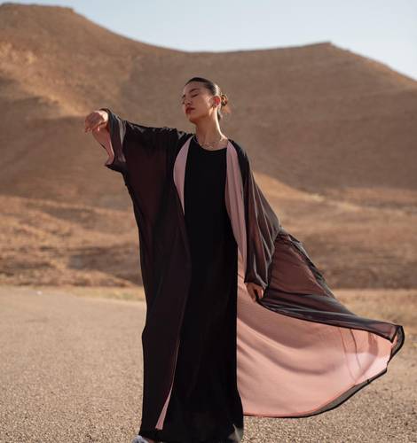 Black Chiffon with Pink Underlayer