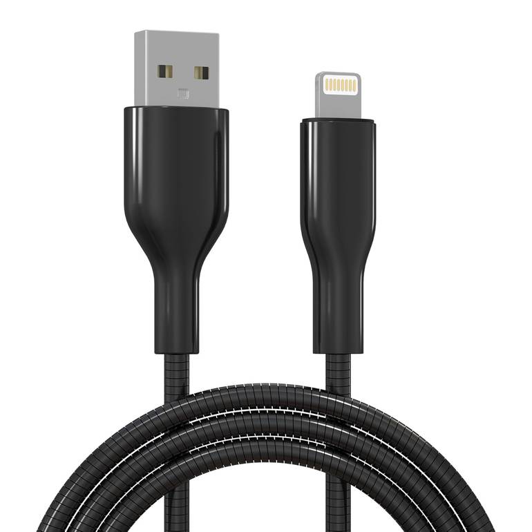 كيبل usb الي ايفون  قماش 1.2 M لون اسود من Phone planet