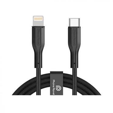 كيبل usb الي ايفون  قماش 1.2 M لون اسود من Phone planet
