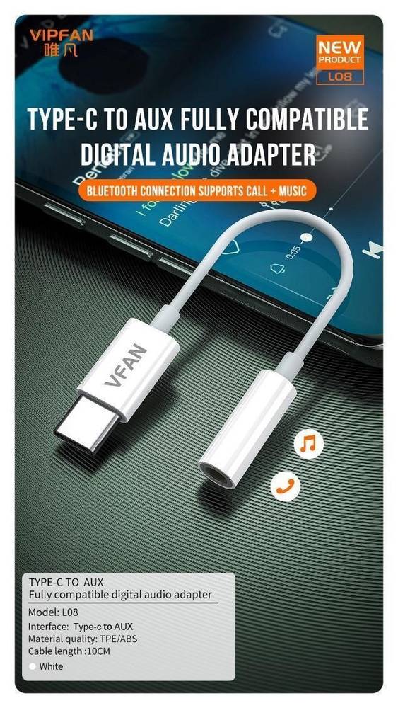 كابل صوت  Type-C إلى AUX HD، مصمم لتوصيل أجهزة USB-C بمقابس صوت مقاس 3.5 مم