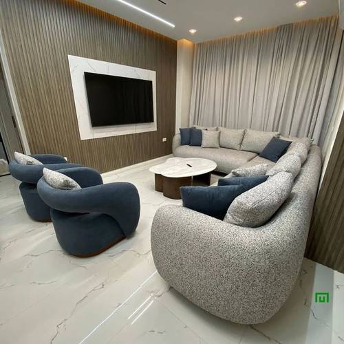 طقم كنب حرف L مع كرسين مفرد مودرن فخم تصميم أنيق وجودة عاليه