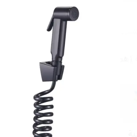 Black round ABS bidet with spiral hose and base