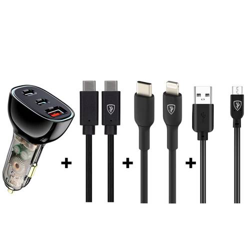 عرض Spon (شاحن سيارة 48 واط + كابل تايب سيى الى تايب سى + كابل ايفون PD  + كابل مايكرو USB)