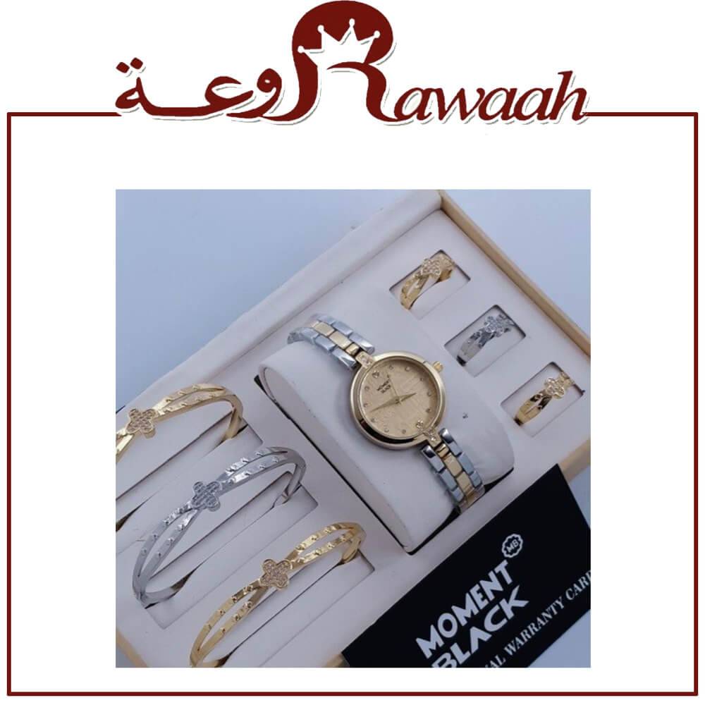 مومنت بلاك طقم ساعة نسائي استيل مع اساور