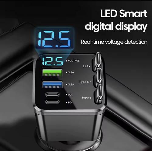 شاحن سيارة Olaf 7 في 1 مع 3 منافذ USB وType-C – شحن سريع ومتعدد الاستخدامات