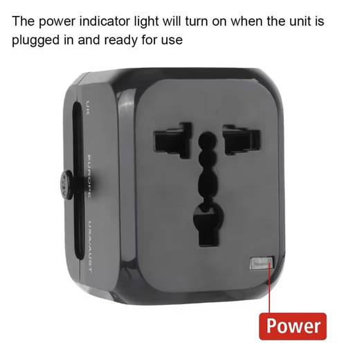 محول شاحن سفر عالمي – 3 مقابس + 2 USB و1 USB-C لجميع أنحاء العالم