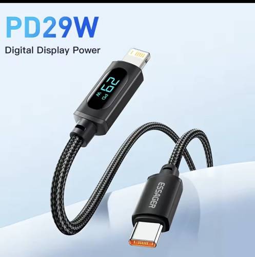كابل USB-C مضيء 29 واط – شاحن سريع لهواتف آيفون 11/12/13/14 برو ماكس وآيباد وماك بوك