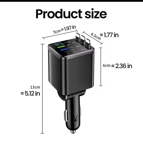 شاحن سيارة Olaf 7 في 1 مع 3 منافذ USB وType-C – شحن سريع ومتعدد الاستخدامات