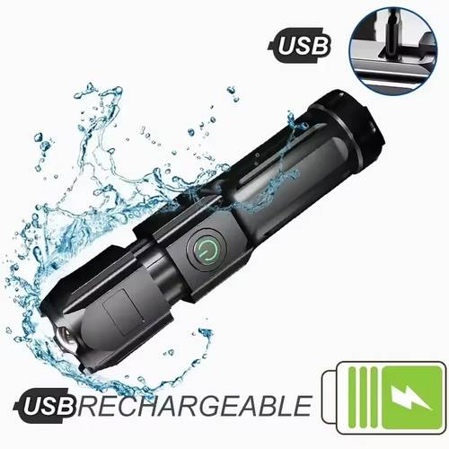 مصباح ليد جيب قوي قابل لإعادة الشحن USB المدمج في بطارية ليثيوم مقاوم للماء التكبير الصيد الصيد التخييم التكتيكية مصباح يدوي