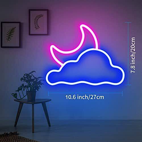 Neon Sign, Cloud and Moon for Wall Décor USB Powered Led Pink/Blue